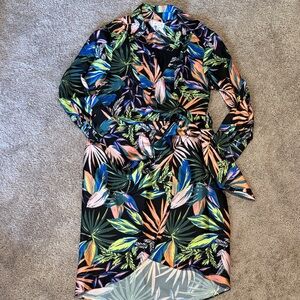 Milly Vibrant Leaf Print Long Sleeve Dress